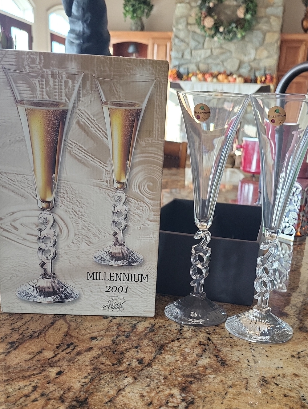 2001 Crystal Flute Glasses - Clear (Set of 2)